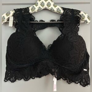 PINK Black Eyelash Lace Bra Sz. L